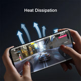 Smartphone displaying a racing game with heat dissipation arrows.