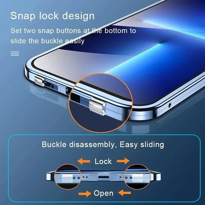 Smartphone with a highlighted snap lock design feature on its side.