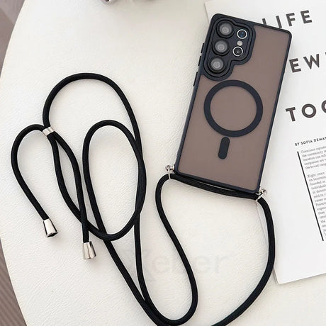 Smartphone in a lanyard case.
