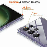 Smartphone with multiple camera lenses and a transparent protective case.