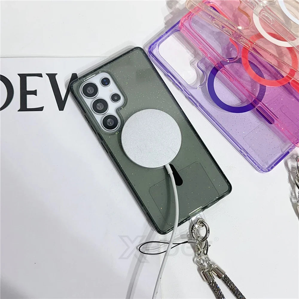 Smartphone with charging pad.