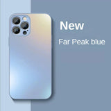 Smartphone with a pearlescent blue-gray back and multiple camera lenses.