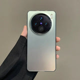 Smartphone with a prominent circular camera module featuring multiple lenses.