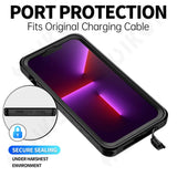 Smartphone in a protective case with a colorful display showing vibrant purple and red lines.