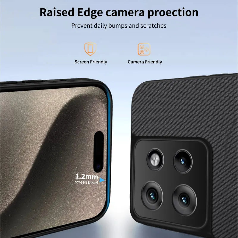 Smartphone with a protective case, highlighting screen and camera protection.