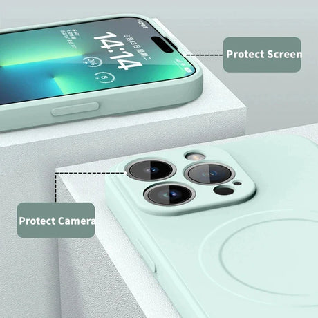 Smartphone with a protective screen cover and camera lens protectors.