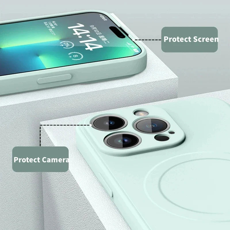 Luxury MagSafe Silicone Wireless Charge Case for iPhone 15 14 Plus 13 12 11 Pro X XR XS Max 7 8 Magnetic Soft Cover