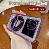 Smartphone with a purple electroplated case featuring a prominent circular camera module.