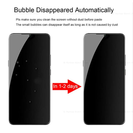 Smartphone screen protector with air bubbles that disappear over time.