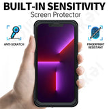 Smartphone with a screen protector featuring anti-scratch and fingerprint-resistant properties.