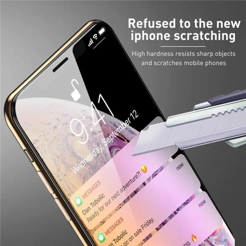 a smartphone with a glass screen protector attached to it