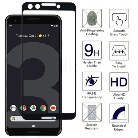 Smartphone with a screen protector and icons showing its features.