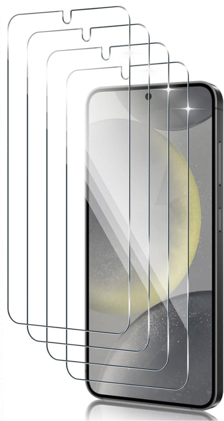 Smartphone screen protectors stacked in a fanned-out arrangement.