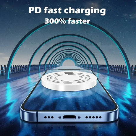 A smartphone with the text fast charging 30 % faster