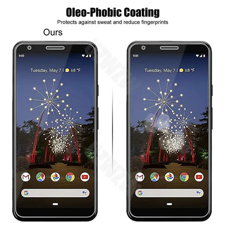 two smartphones with the same screens showing fireworks