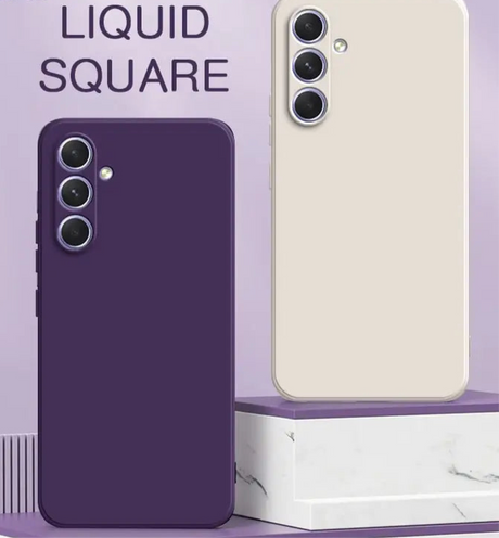 Smartphones with triple rear cameras in purple and white colors.