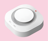 Smoke detector or carbon monoxide alarm with a circular central sensor and perforated edge.