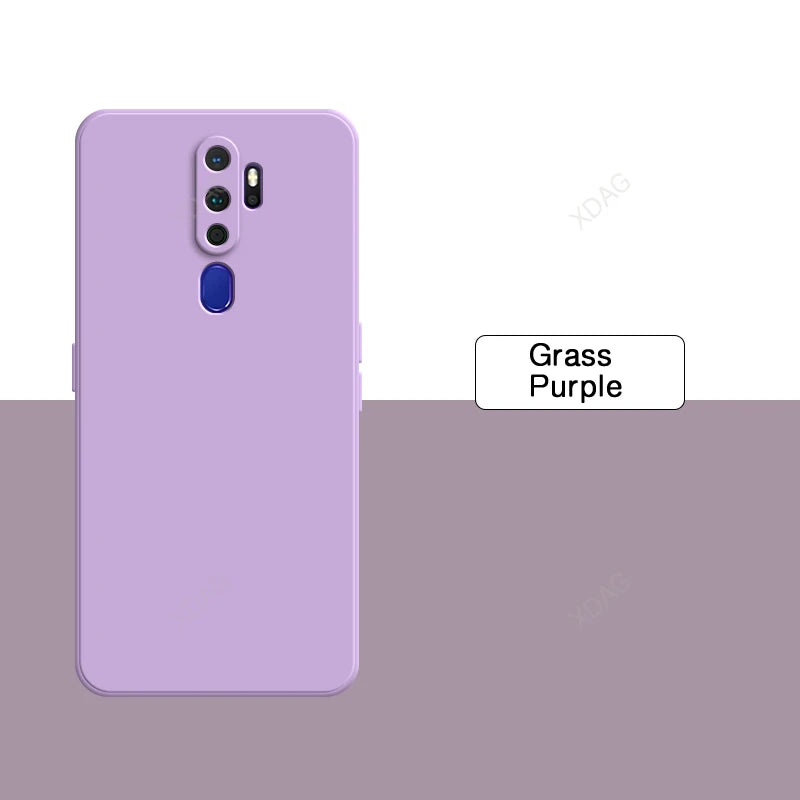 Smooth purple straight edge silicone phone case with matte finish and camera cutouts for OPPO A5 A9 A11 A11X 5G back side