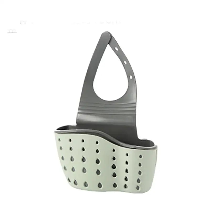 a white and black plastic bucket with holes