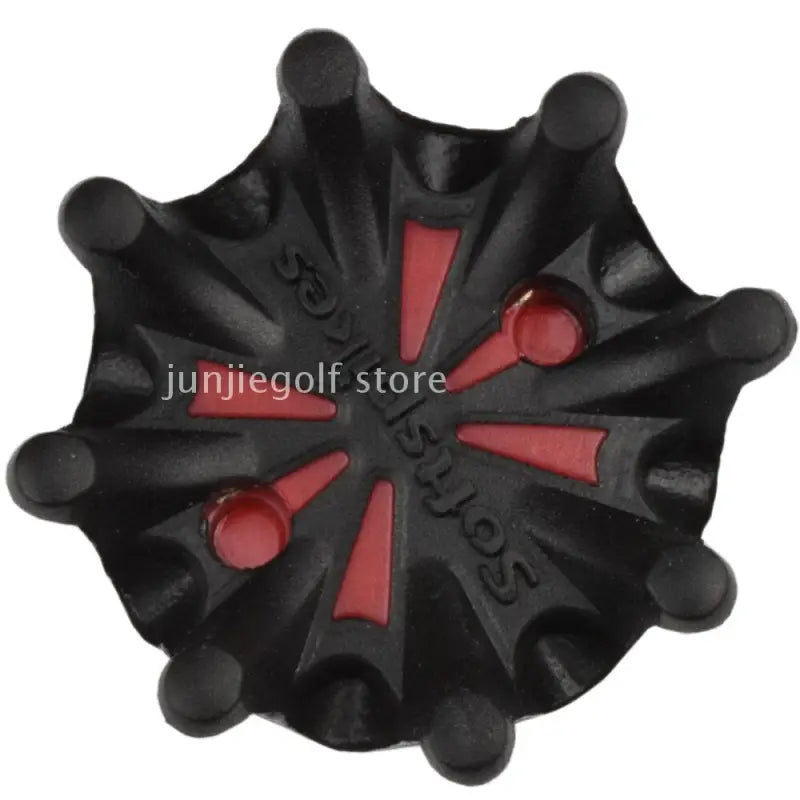 a black and red flower shaped button