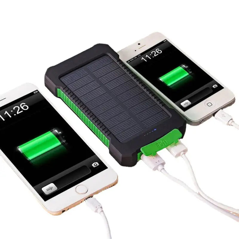 a solar power bank with a charger attached to it