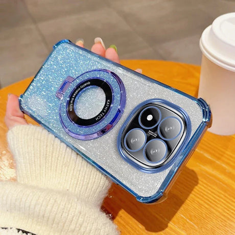 Sparkly blue phone case with ring stand.