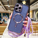 Sparkly blue phone case with lanyard.