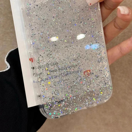 Sparkly, clear phone case.