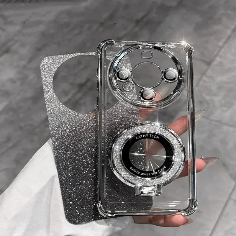 Sparkly clear phone case with ring stand.