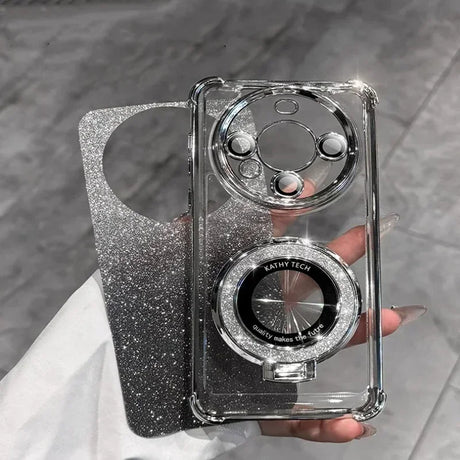 Sparkly clear phone case with ring stand.
