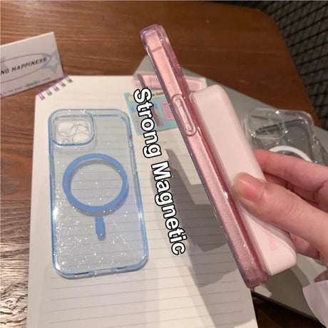 Sparkly magnetic phone cases.