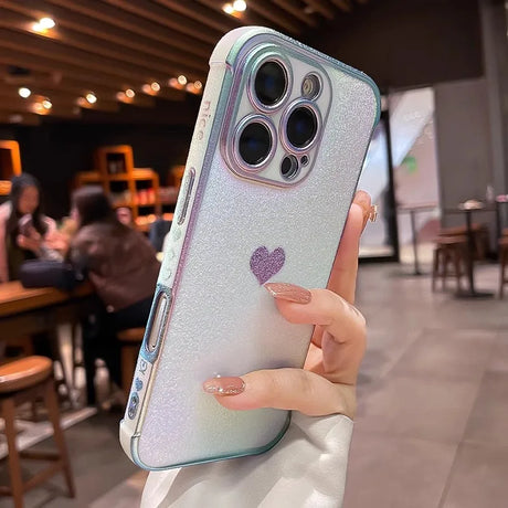Sparkly phone case with heart.