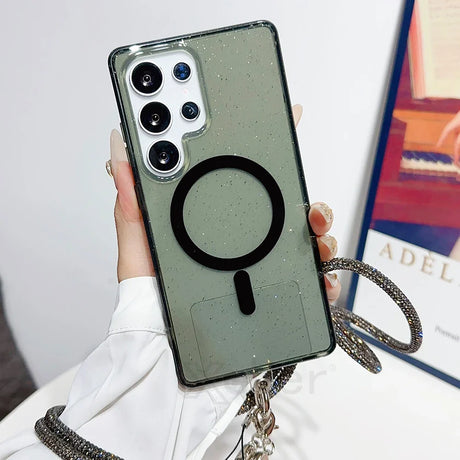 Sparkly phone case with magnetic ring.