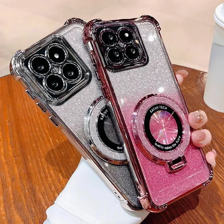 Sparkly phone cases with ring stands.