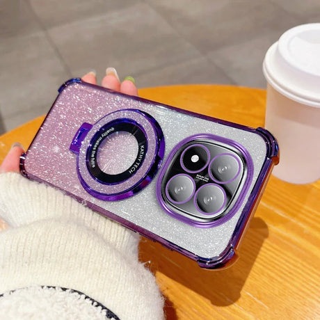 Sparkly purple phone case with ring stand.