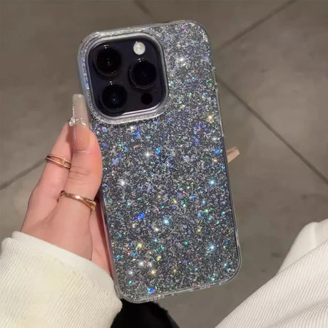 Sparkly silver phone case.