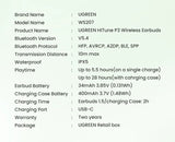 Specification sheet listing technical details for UGREEN HiTune P3 Wireless Earbuds.