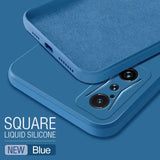 the back of a blue iphone case with a square shaped camera lens