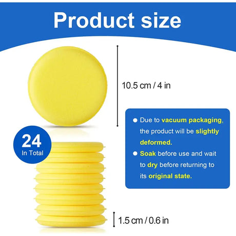 a stack of yellow sponges with the text product size