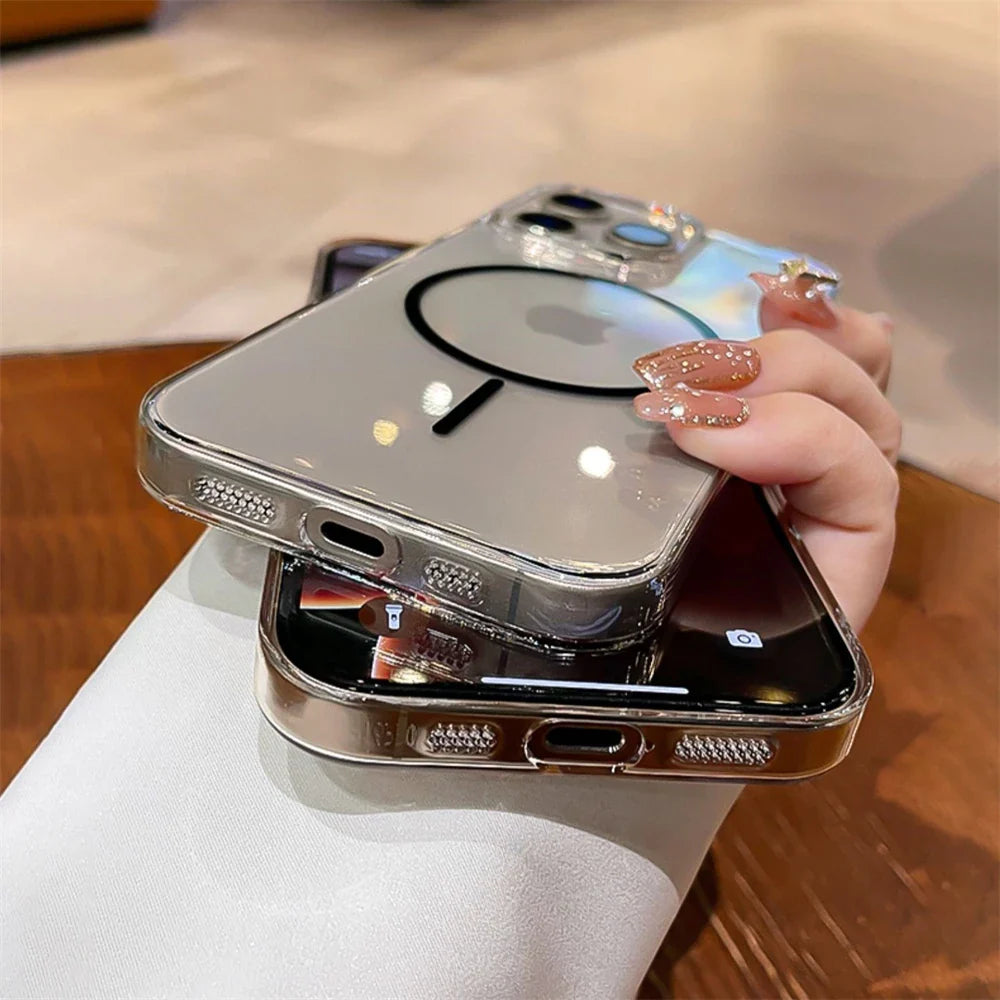 Luxury Transparent MagSafe Lens Protect Case For iPhone 16 15 14 13 12 Plus Pro Max