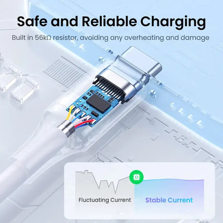 The staco charging device is connected to a cable