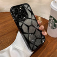 someone holding a starbucks cup and a black case with a diamond design