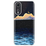 a night sky with stars and moon over the ocean phone case