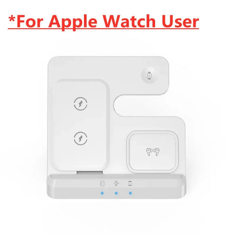 Charging station for Apple Watch and other Apple devices with multiple docking areas.