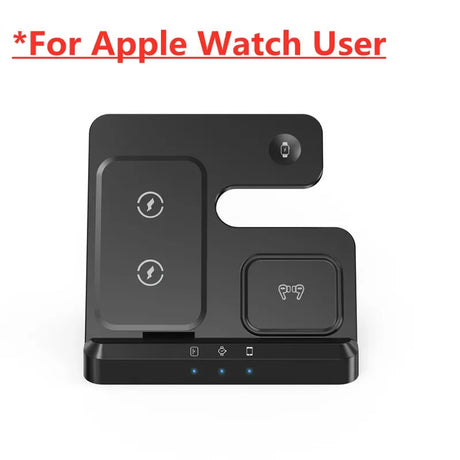 Charging station for Apple Watch and other devices with multiple wireless charging pads.