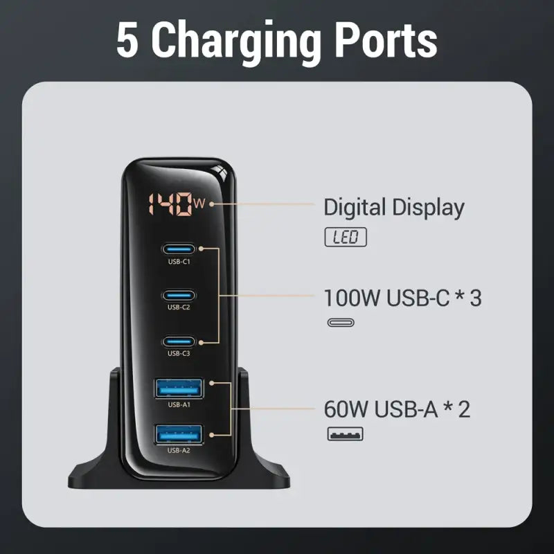 The charging station with the charging ports and usbs