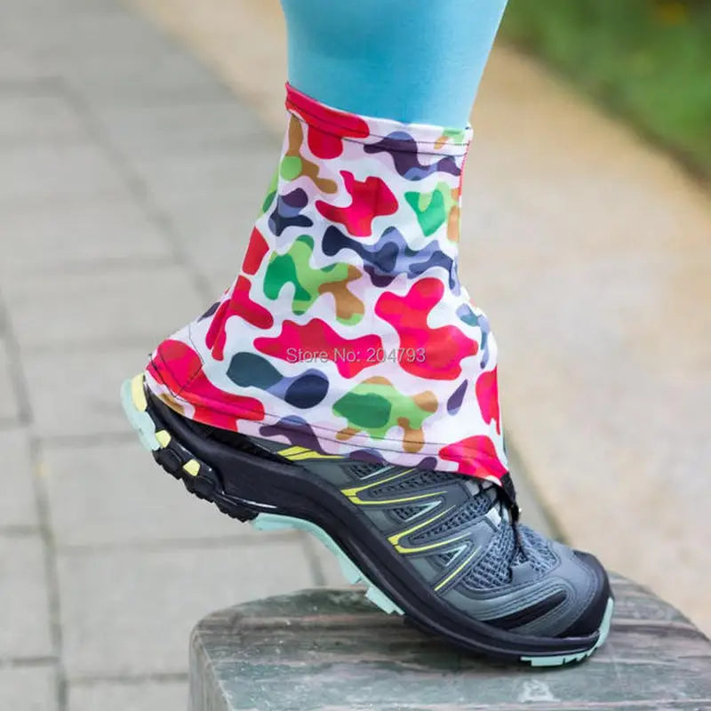 a person wearing colorful socks and running shoes