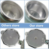 four pictures of a metal pan with a handle and a lid