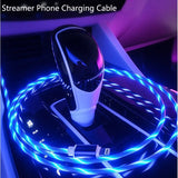 a car charger with a blue and white led strip