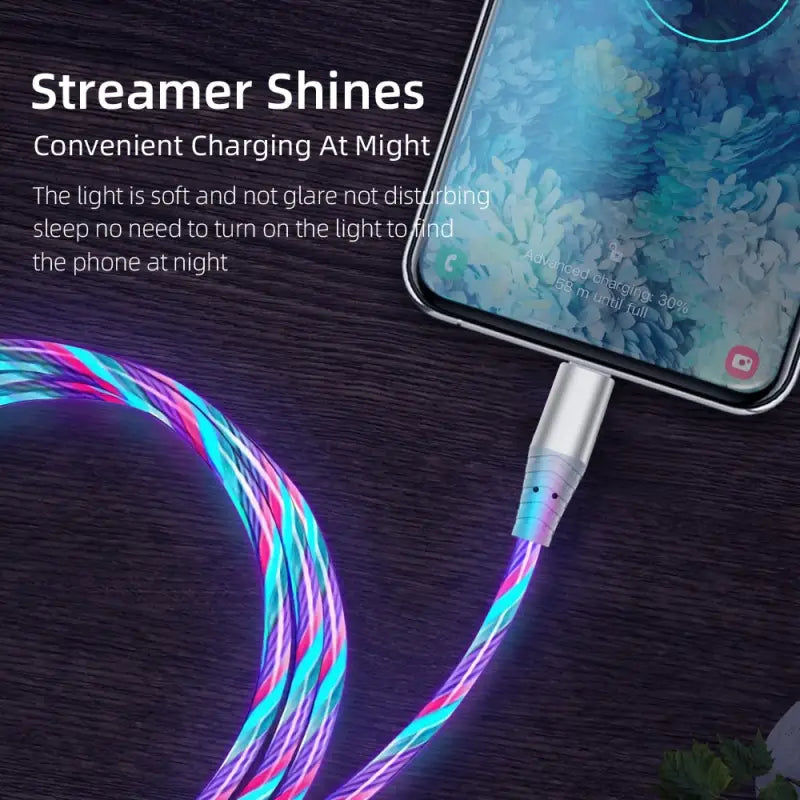 a charging cable with a phone in the background